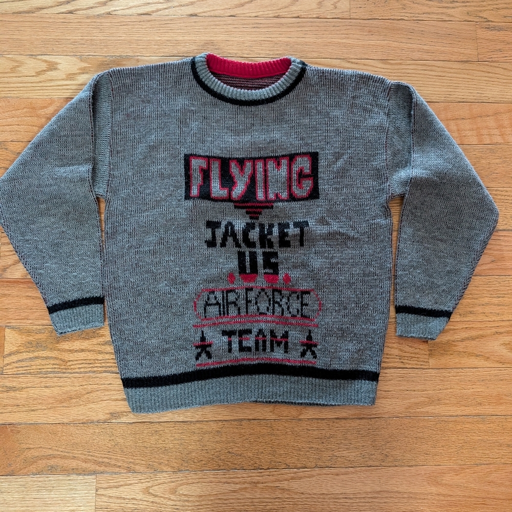 Vintage Knit Flying Jacket Air Force Team Military Sweater